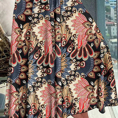 Women's Boho Paisley High Waist Flowy Maxi Skirt