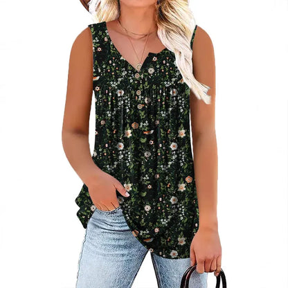 Women’s Floral Print Sleeveless Button Front Top