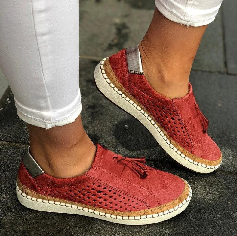 Women’s Perforated Tassel Slip-On Shoes
