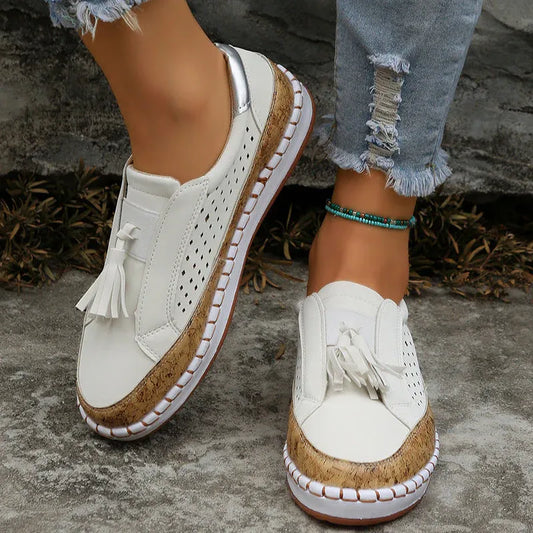 Women’s Perforated Tassel Slip-On Shoes