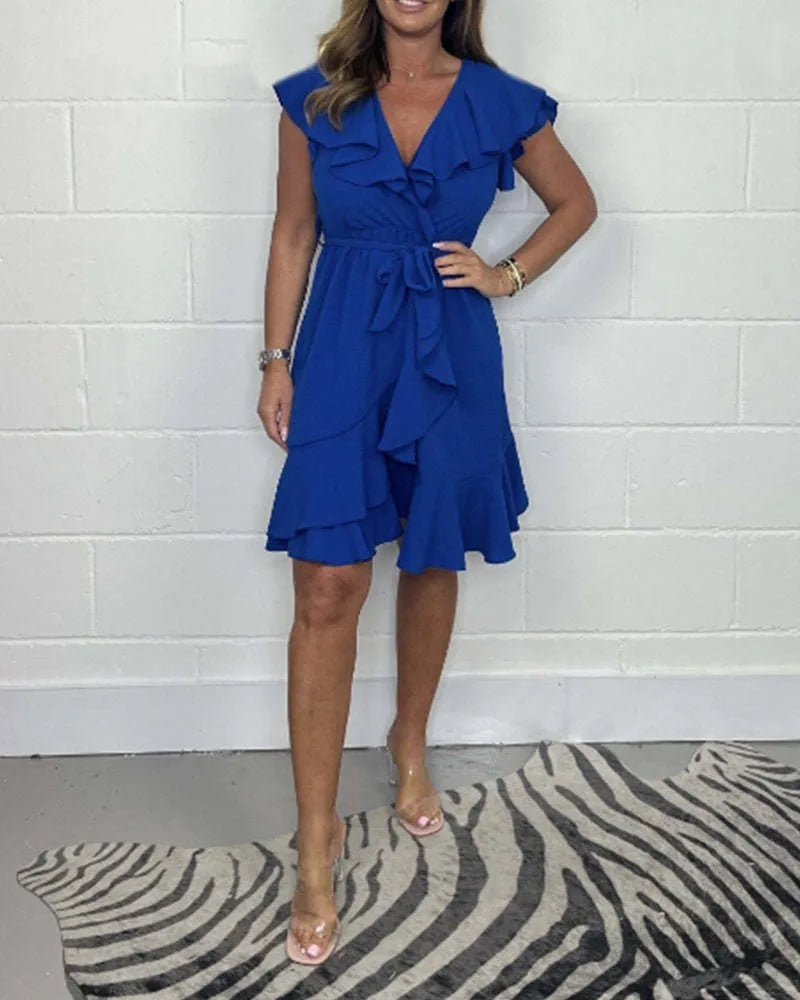 Women’s Ruffle V-Neck Tie Waist Dress
