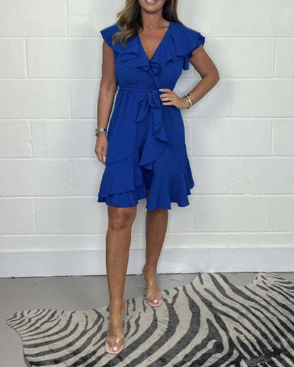 Women’s Ruffle V-Neck Tie Waist Dress