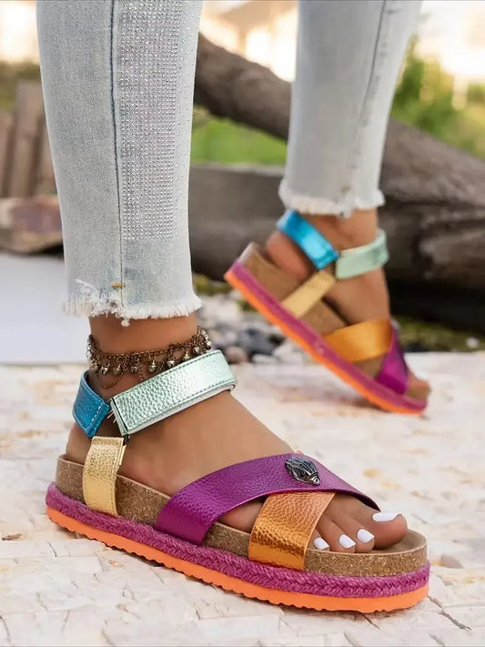 Women's Metallic Crisscross Platform Sandals