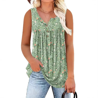 Women’s Floral Print Sleeveless Button Front Top