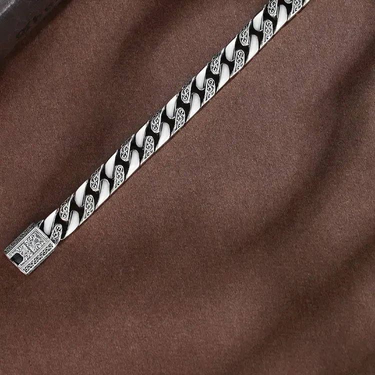 Men's 925 Sterling Silver Engraved Chain Bracelet