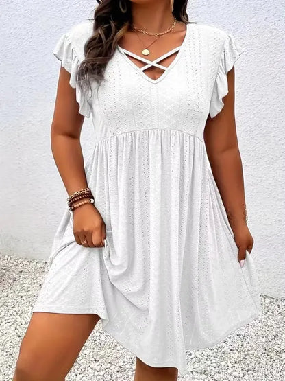 Women's Crisscross V-Neck Flutter Sleeve Dress