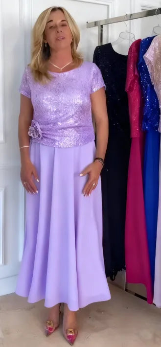 Elegant Sequin Top &amp; Midi Skirt Set