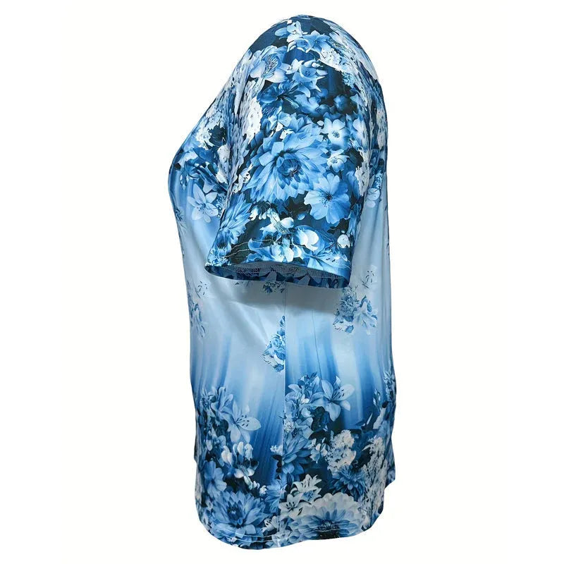 Women’s Floral V-Neck Button Front Casual Top