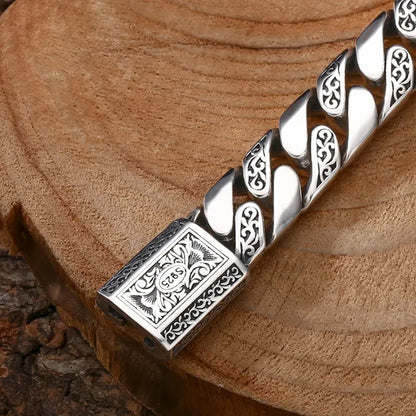 Men's 925 Sterling Silver Engraved Chain Bracelet