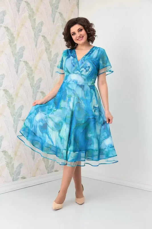 Women’s Elegant Chiffon V-Neck Midi Dress
