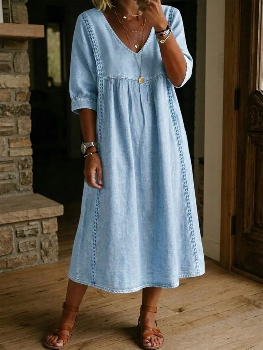 Women’s Lace Trim V-Neck Midi Dress