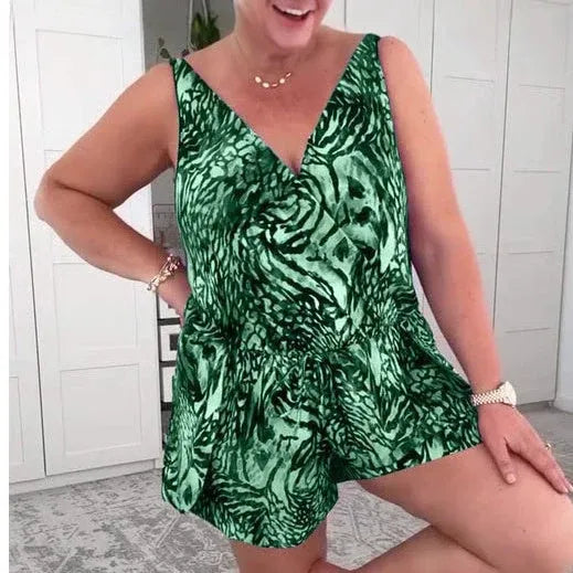 Women’s Printed V-Neck Sleeveless Romper
