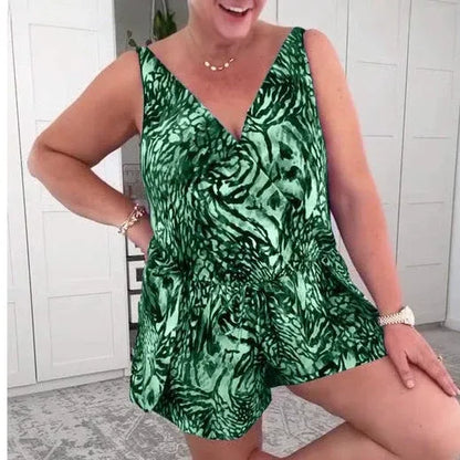 Women’s Printed V-Neck Sleeveless Romper