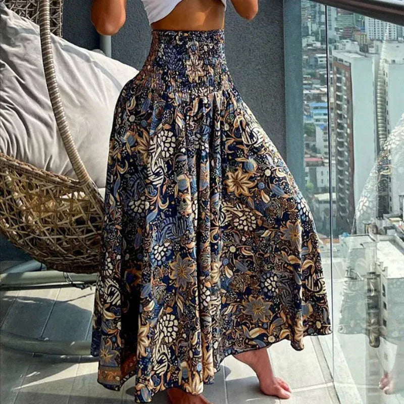 Women's Boho Paisley High Waist Flowy Maxi Skirt