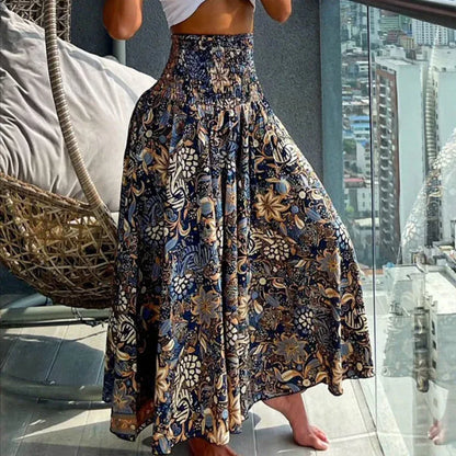 Women's Boho Paisley High Waist Flowy Maxi Skirt