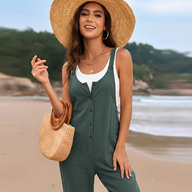 Women’s Relaxed Sleeveless Button Jumpsuit