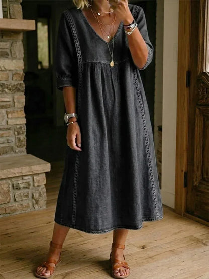 Women’s Lace Trim V-Neck Midi Dress