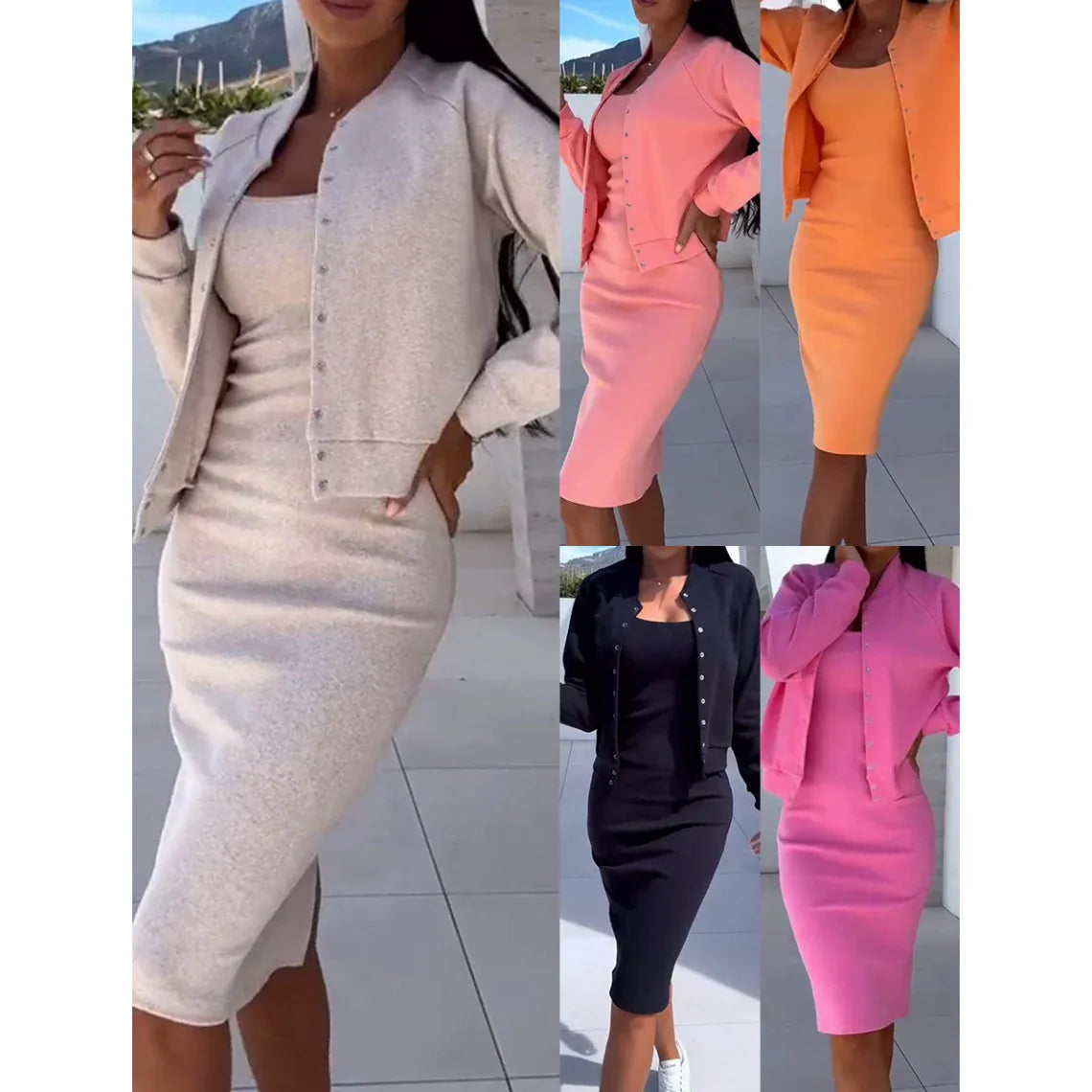 Women’s Bodycon Midi Dress and Button-Up Jacket Set