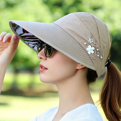 Women’s Foldable Wide Brim Ponytail Sun Hat