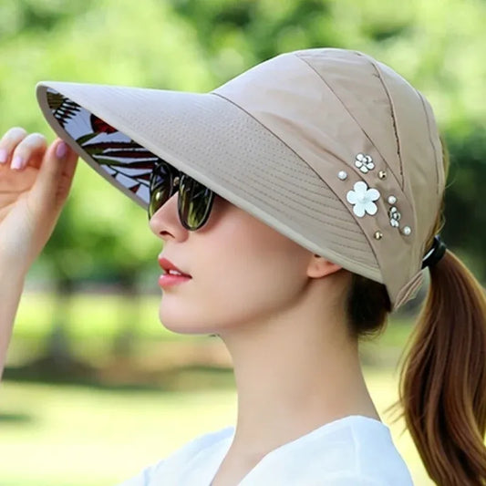 Women’s Foldable Wide Brim Ponytail Sun Hat
