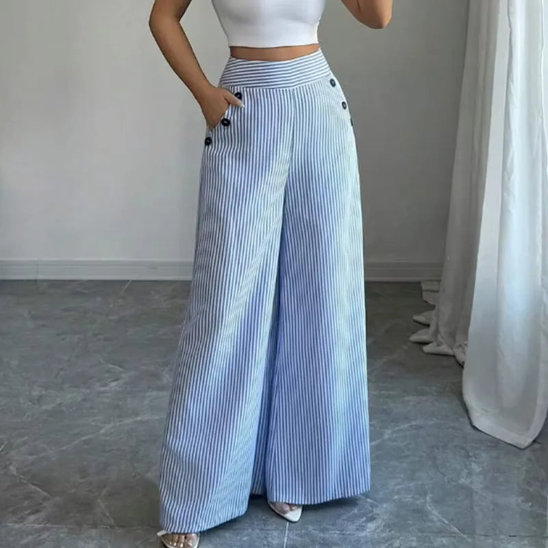 Women's High-Waist Striped Wide-Leg Pants
