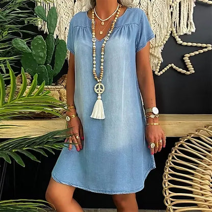 Women's Washed Denim Shift Dress