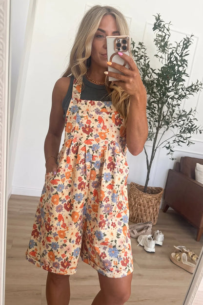 Women's Floral Pocket Overall Romper