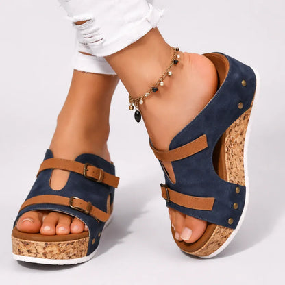 Adjustable Strap Cork Platform Slide Sandals
