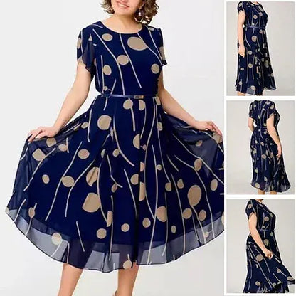 Women’s Elegant Printed Chiffon Midi Dress