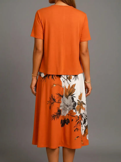 Women's Floral Print Tie Neck Midi Dress