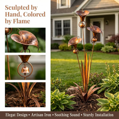 Metal Calla Lily Garden Stake with Rain Bells