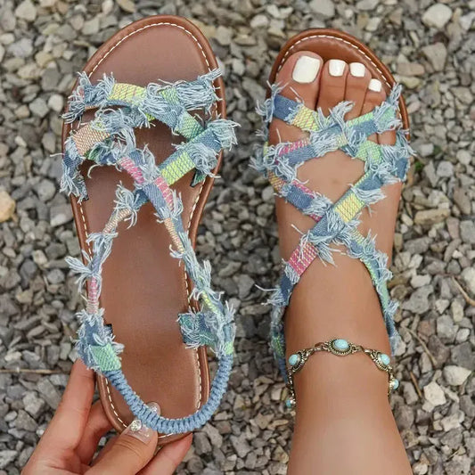 Women’s Frayed Crisscross Flat Sandals