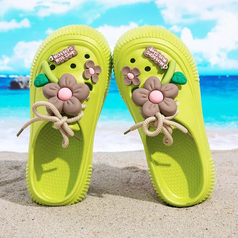 Women’s Platform Slide Sandals with 3D Floral Design