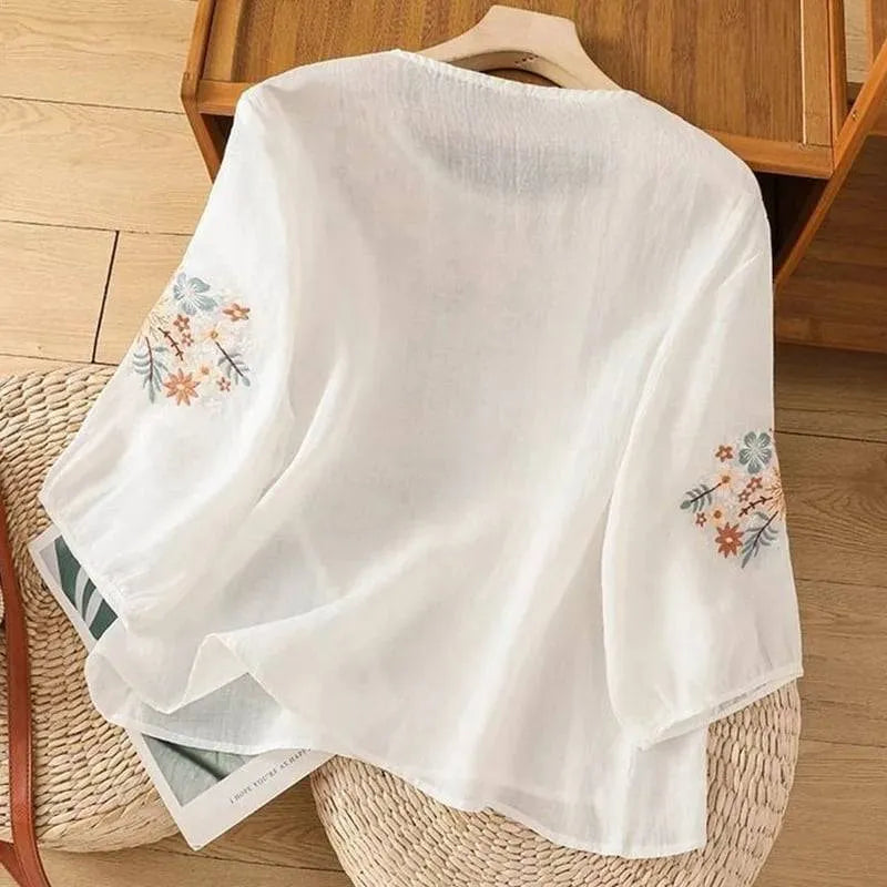 Women’s Floral Embroidered 3/4 Sleeve Blouse