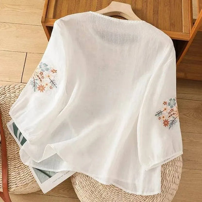 Women’s Floral Embroidered 3/4 Sleeve Blouse