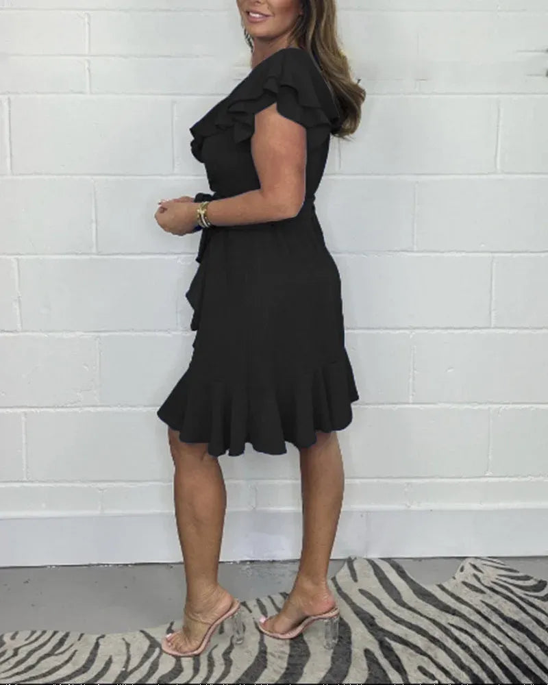 Women’s Ruffle V-Neck Tie Waist Dress