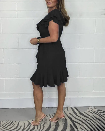 Women’s Ruffle V-Neck Tie Waist Dress