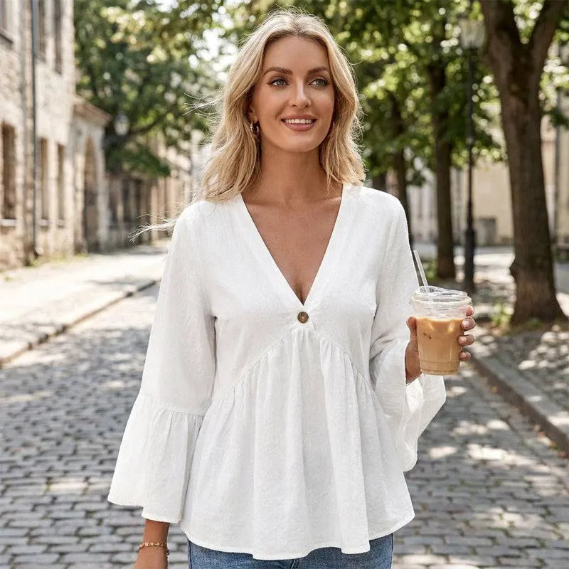 Women’s V-Neck Flounce Sleeve Blouse