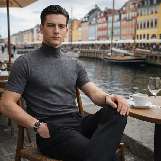 Men’s Short-Sleeve Mock Neck Knit T-Shirt