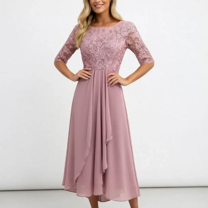 Women’s Lace Bodice Chiffon Midi Dress