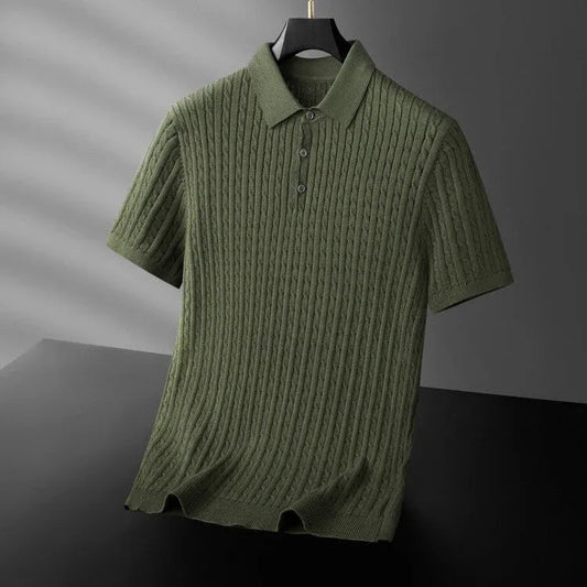 Men’s Textured Knit Short Sleeve Polo Shirt