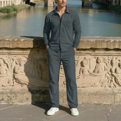 Men’s Textured Button-Up Shirt and Pants Set