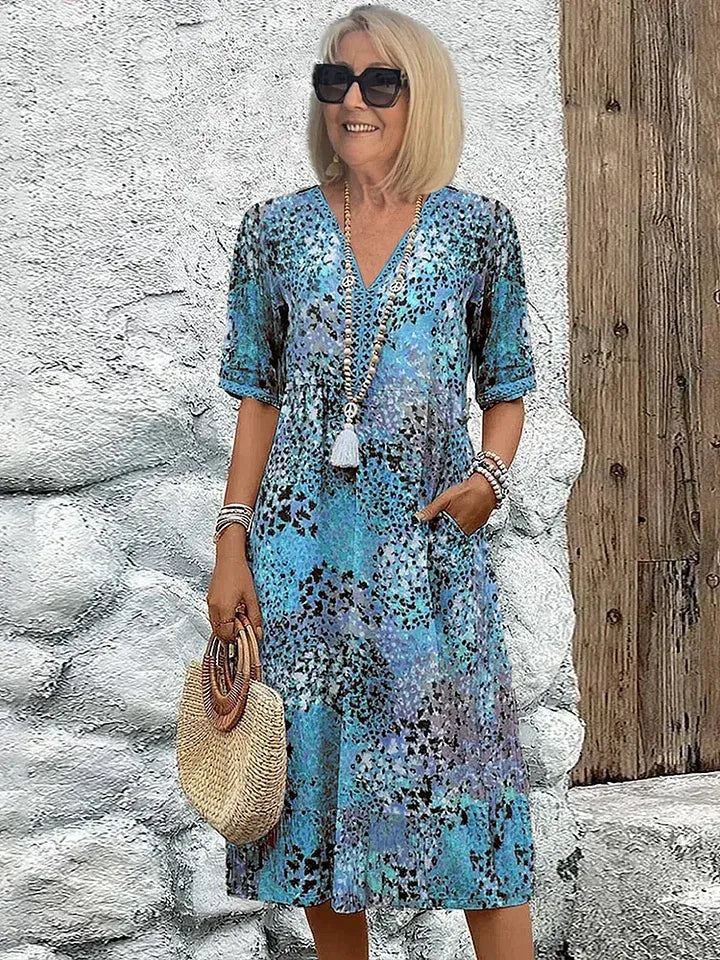 Women’s Printed V-Neck Relaxed Midi Dress