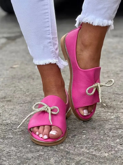 Women's Bow Accent Open-Toe Slip-On Flats