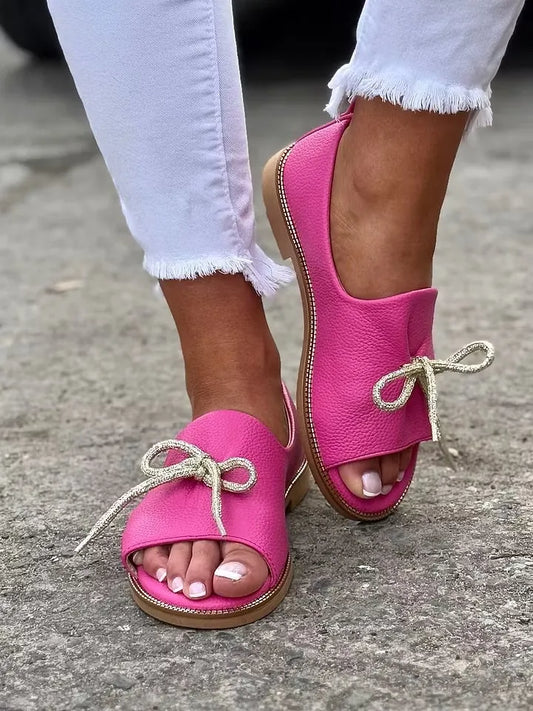 Women's Bow Accent Open-Toe Slip-On Flats