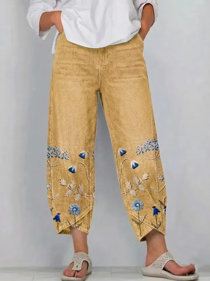 Women's Floral Print Denim Pants