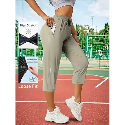 Women's Loose Fit Capri Pants with Zipper Pockets