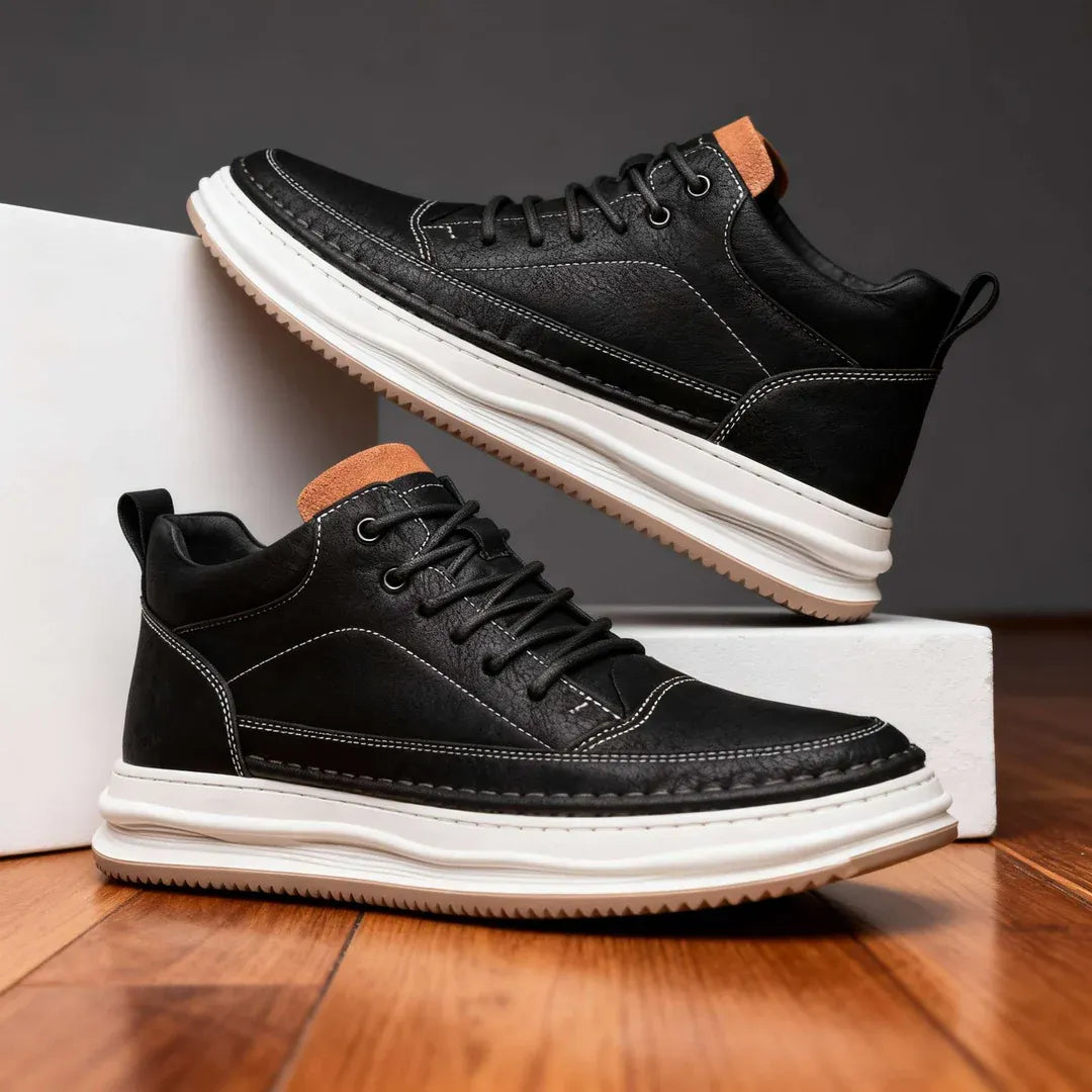 Men’s Leather-Look Lace-Up Casual Sneakers
