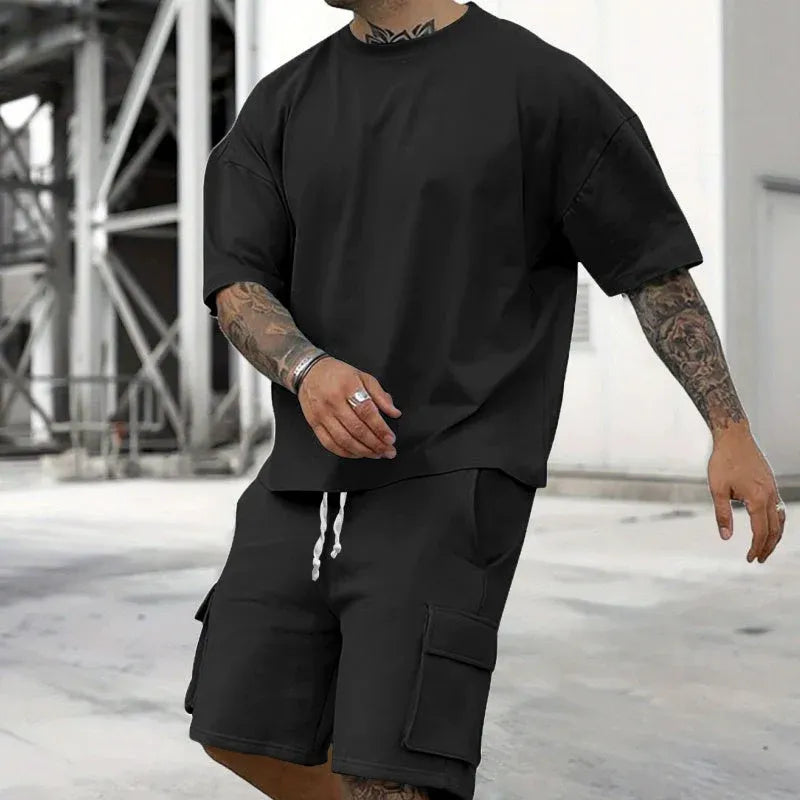 Men’s Relaxed Fit T-Shirt &amp; Cargo Shorts Set