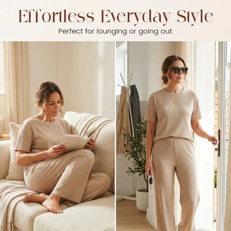 Women’s Ribbed Knit Top & Wide-Leg Pants Set